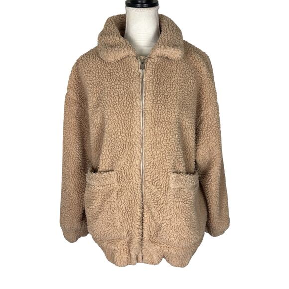 I. AM. GIA Pixie Sherpa Fleece Jacket Oversized Teddy Coat Camel Size Small - Picture 2 of 9